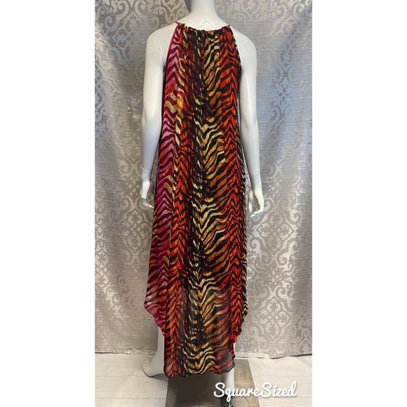 VALERIE BERTINELLI Chiffon Tiger Pattern Animal Print High Low Maxi Boho Dress L - Picture 5 of 11